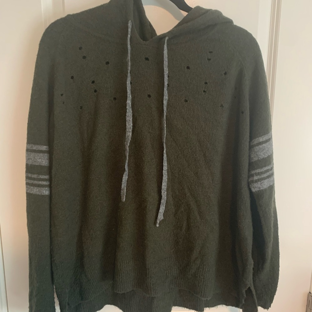 Army green hoodie-sweater with gray stripe accents - Size L